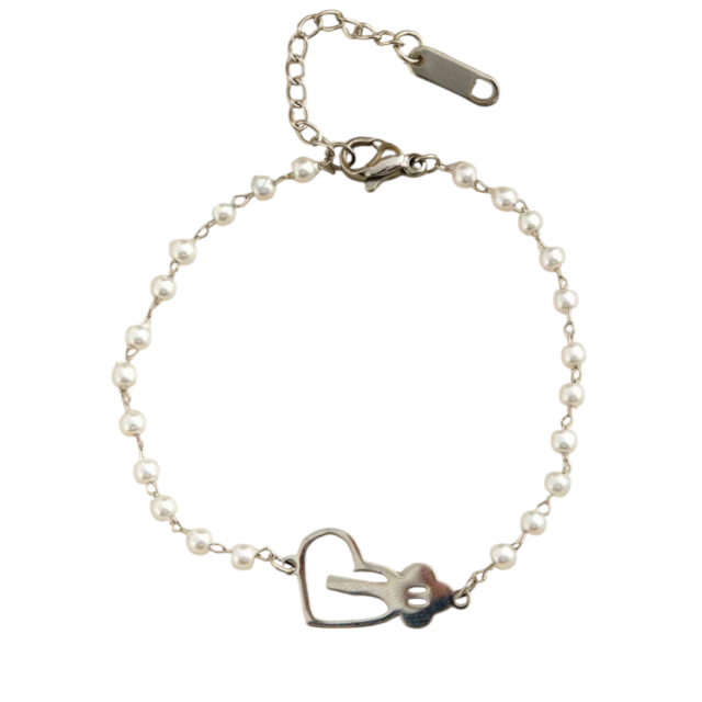 Pulsera acero comun perla con corazon