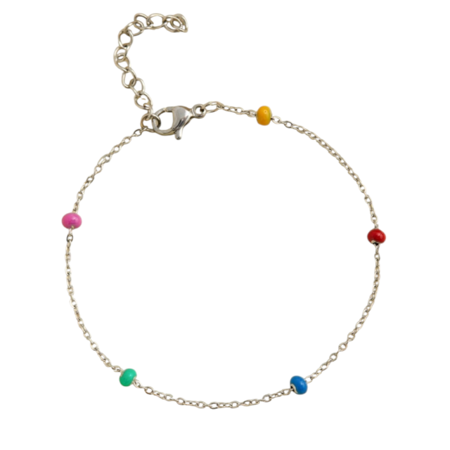 Pulsera acero comun con bolitas de colores