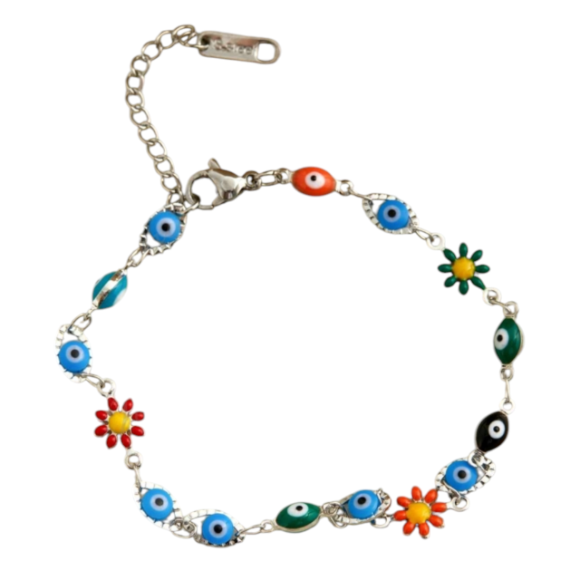 Pulsera acero comun flor y ojitos