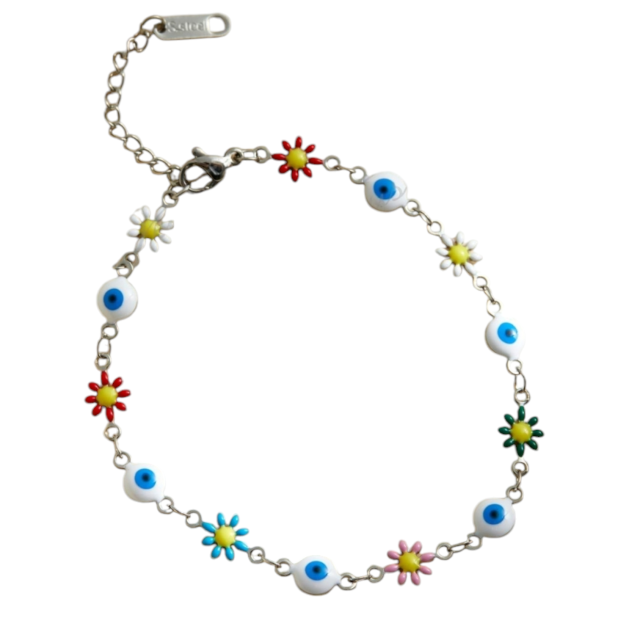 Pulsera ojitos y florcitas