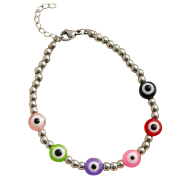 Pulsera acero bolitas con ojo turco