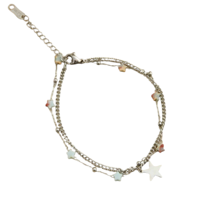 Pulsera acero doble con piedra y dije estrella