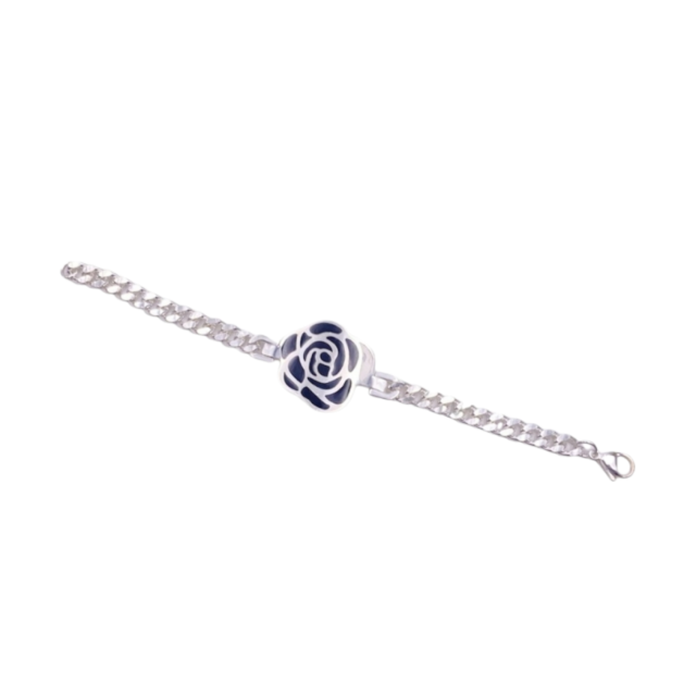 Pulsera acero blanco con dije de rosa