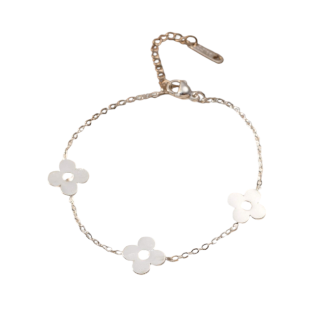 Pulsera acero blanco con flores 