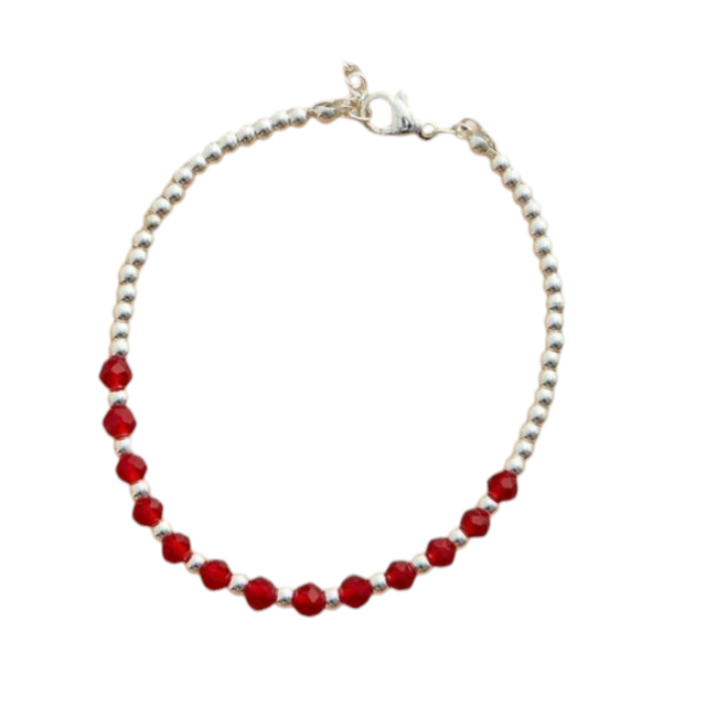 Pulsera acero blanco cristal rojo