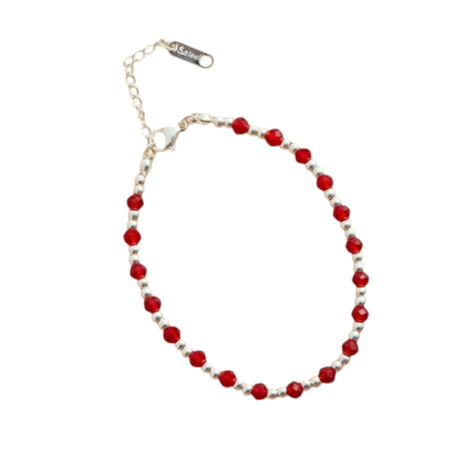 Pulsera acero blanco cristal rojo