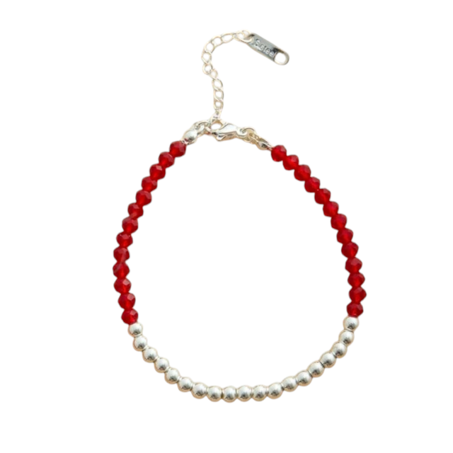 Pulsera acero blanco cristal rojo