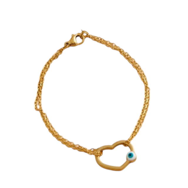 Pulsera acero dorado con corazon calado ojito