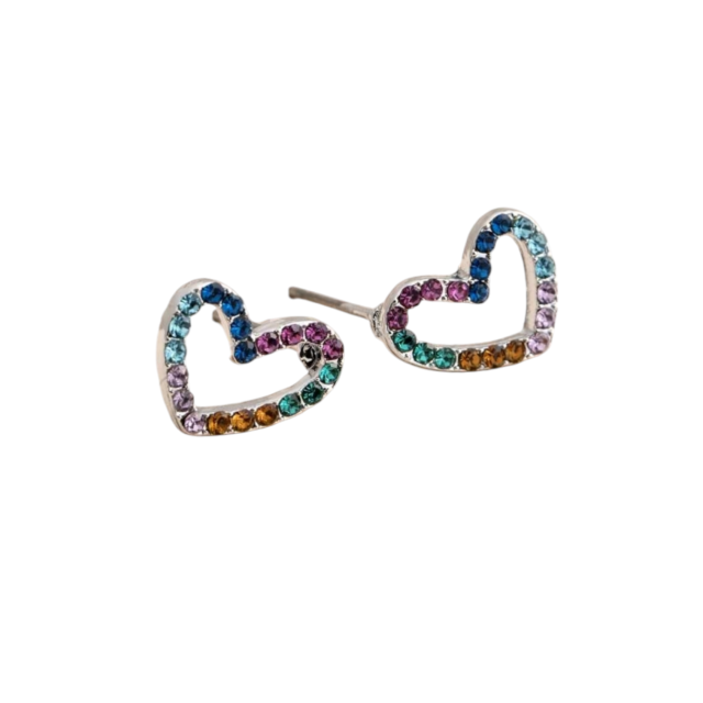 Aro acero pasante corazon strass multicolor