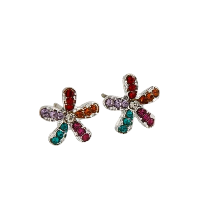 Aro acero pasante flores strass multicolor