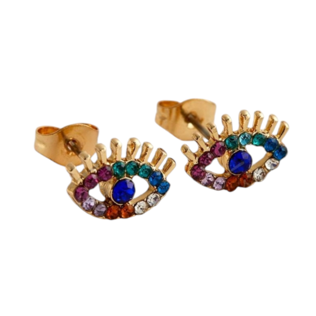 Aro acero dorado pasante ojo con strass multicolor
