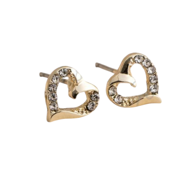 Aro acero dorado pasante forma corazon strass