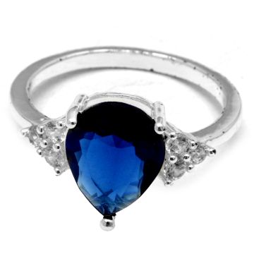 Anillo acero blanco oval cubic azul