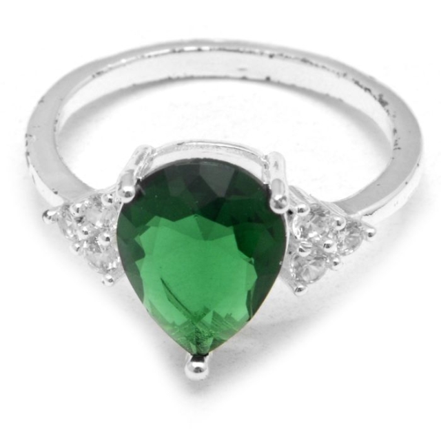 Anillo acero blanco oval cubic verde