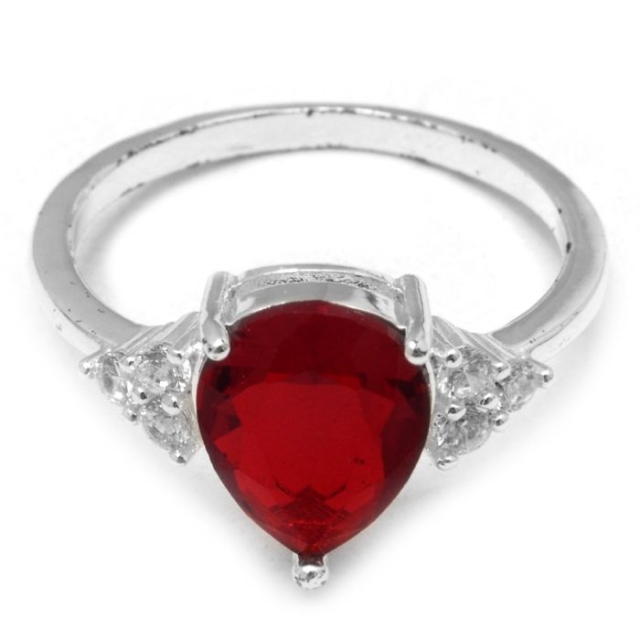 Anillo acero blanco oval cubic rojo