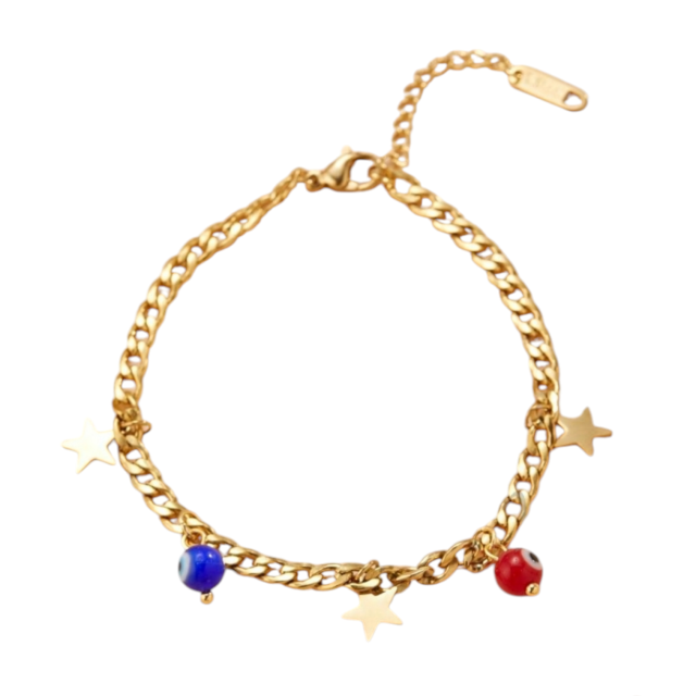 Pulsera acero dorado con dijes ojito colgando