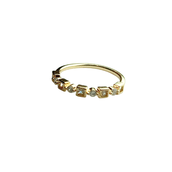 Anillo Acero Dorado Cuadrados Con Cubic