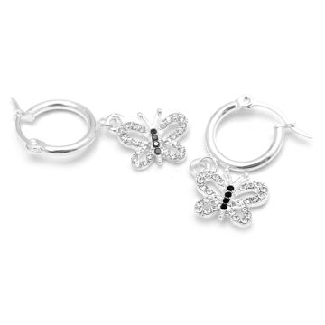 Aro Argolla Acero Blanco Mariposa Con Strass