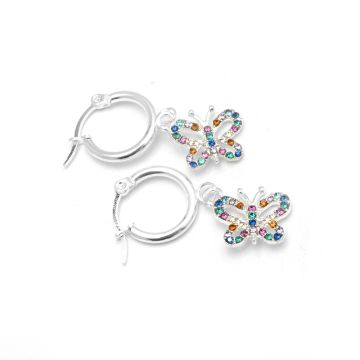Aro Argolla Acero Blanco Mariposa Con Strass Multicolor