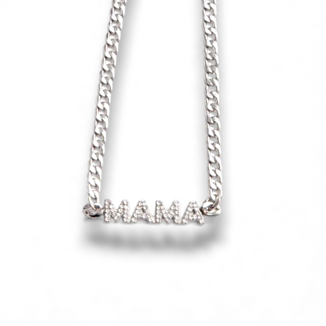 COLLAR ACERO DIJE MAMÁ STRASS