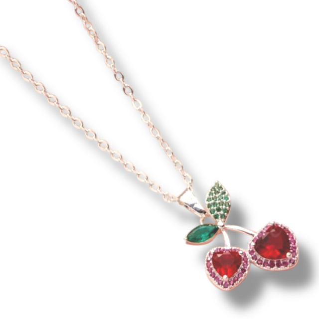 COLLAR ACERO BLANCO DIJE CEREZA MICROPAVE