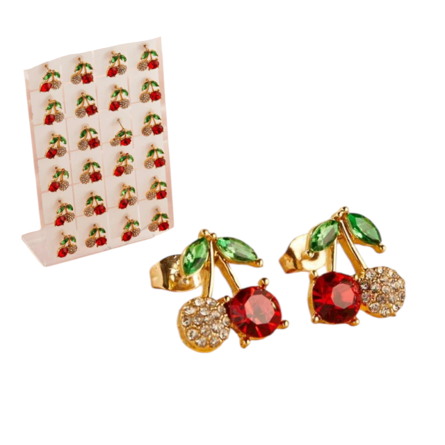 ARO BLÍSTER ACERO DORADO PASANTE CEREZA STRASS