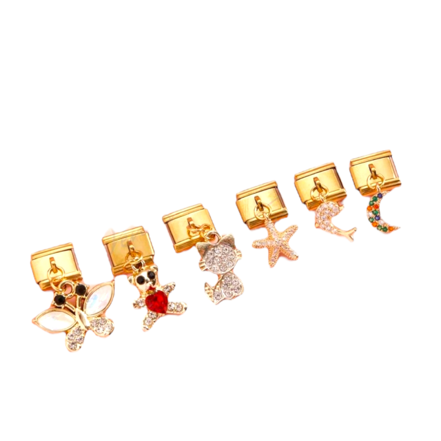 DIJES ACERO DORADO PULSERA ITALIANA CON COLGANTE X 6 UNIDADES