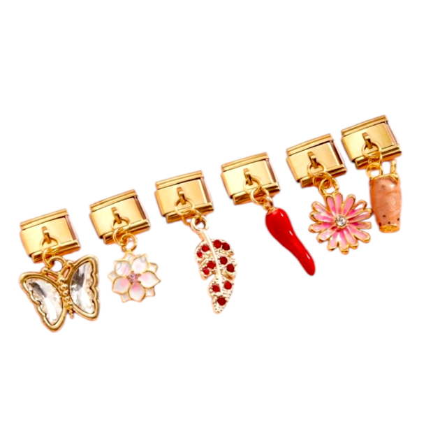 DIJES ACERO DORADO PULSERA ITALIANA CON COLGANTE X 6 UNIDADES