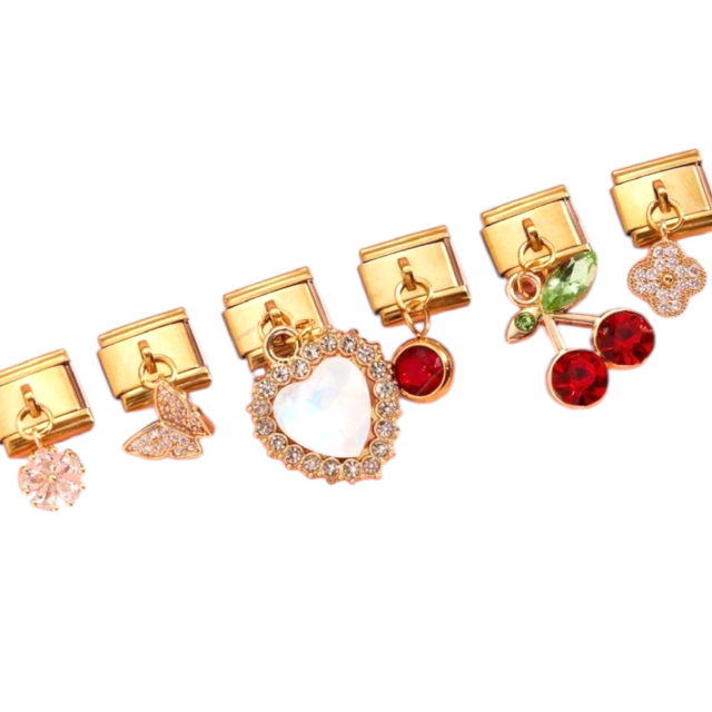 DIJES ACERO DORADO PULSERA ITALIANA CON COLGANTE X 6 UNIDADES