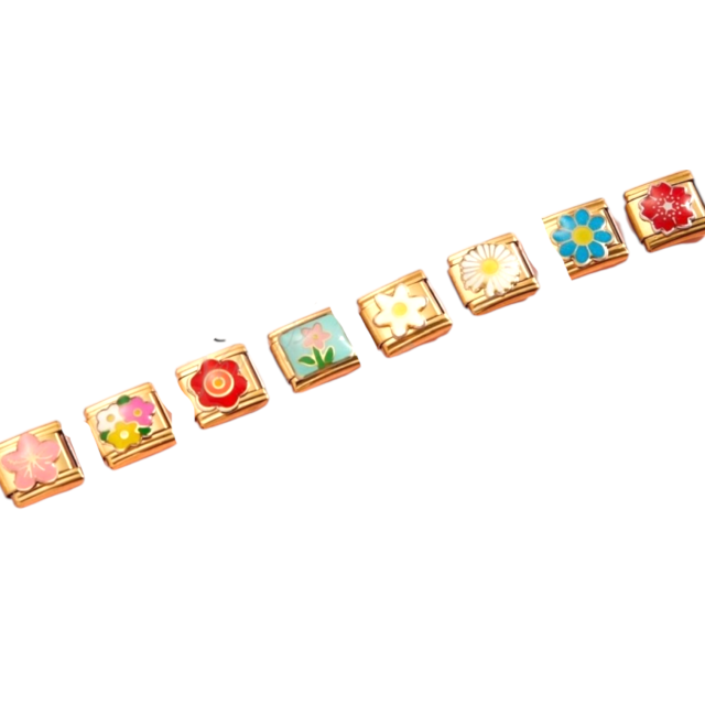 DIJES ACERO DORADO PULSERA ITALIANA X 12 UNIDADES FLORES