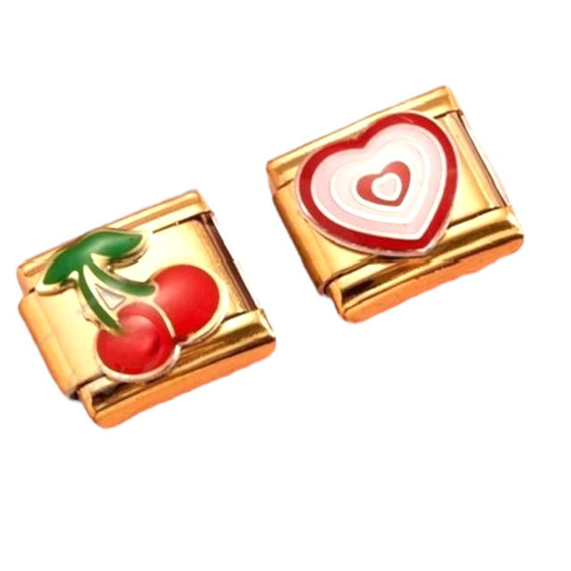 DIJES ACERO DORADO PULSERA ITALIANA X 12 UNIDADES CEREZA CORAZÓN 