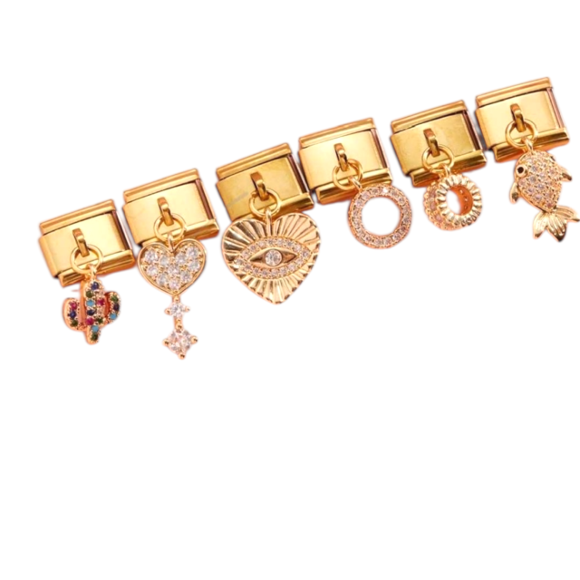 DIJES ACERO DORADO PULSERA ITALIANA CON COLGANTE X 6 UNIDADES