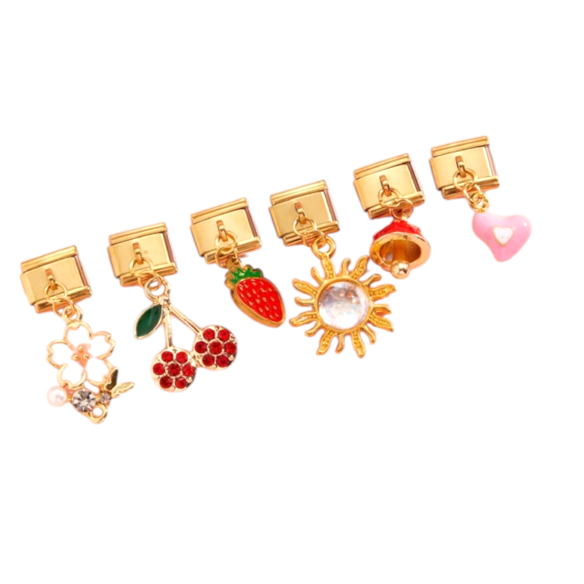 DIJES ACERO DORADO PULSERA ITALIANA CON COLGANTE X 6 UNIDADES