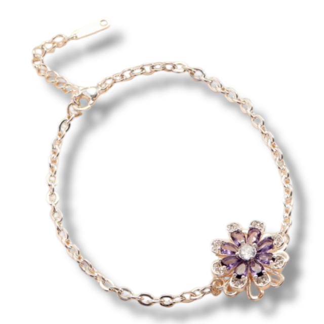 PULSERA ACERO BLANCO DIJE BRONCE DE FLOR GIRATORIA COLORES SURTIDOS