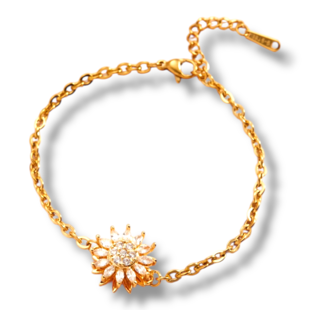 PULSERA ACERO DORADO DIJE BRONCE DE GIRASOL GIRATORIO