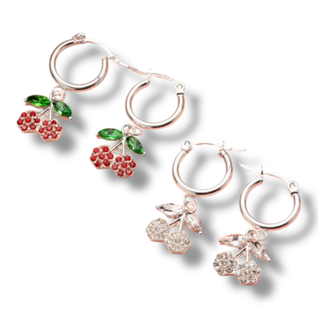 ARO ACERO BLANCO ARGOLLA CEREZA STRASS