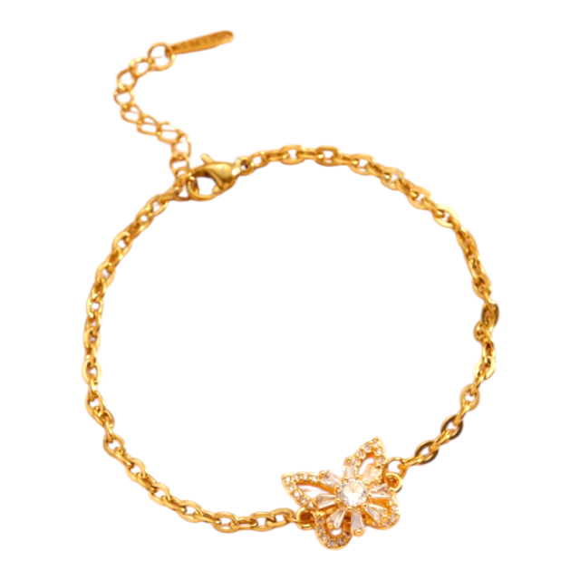 PULSERA ACERO DORADO MARIPOSA GIRATORIO 