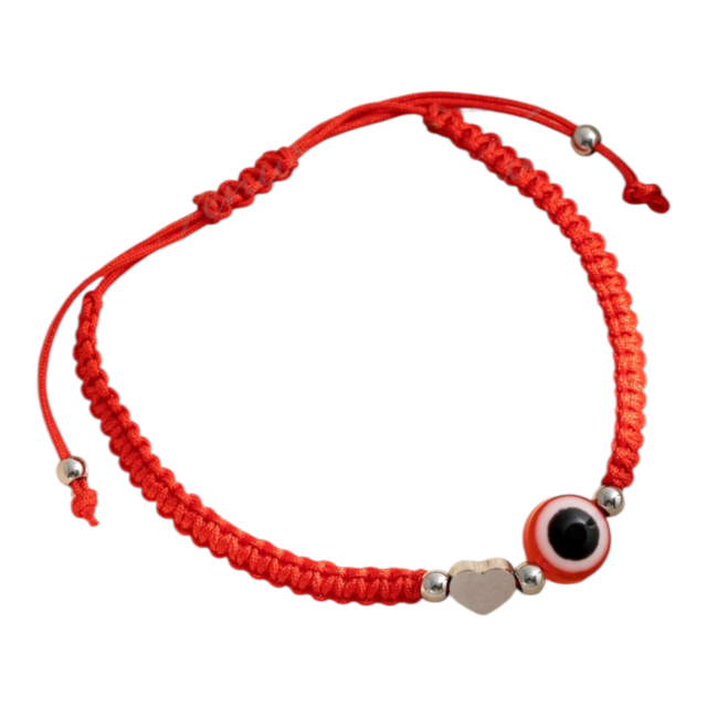 PULSERA ACERO TEJIDA HILO ROJO OJO CORAZÓN 