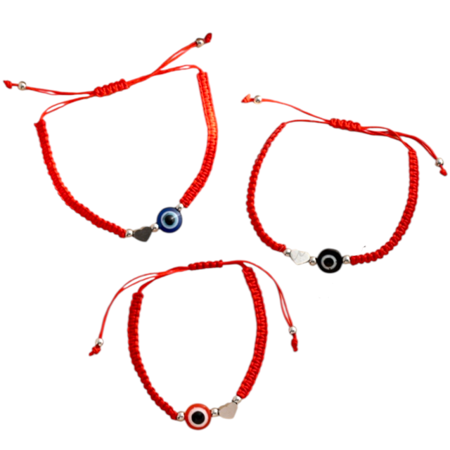PULSERA ACERO TEJIDA HILO ROJO OJO CORAZÓN 
