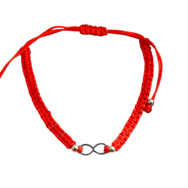 PULSERA ACERO TEJIDA HILO ROJO DIJE INFINITO