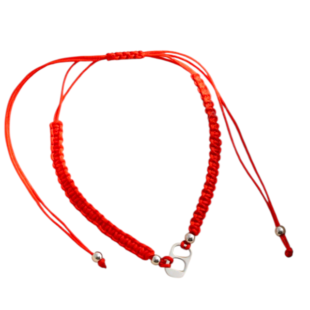 PULSERA ACERO HILO ROJO TEJIDA DIJE CHAPA