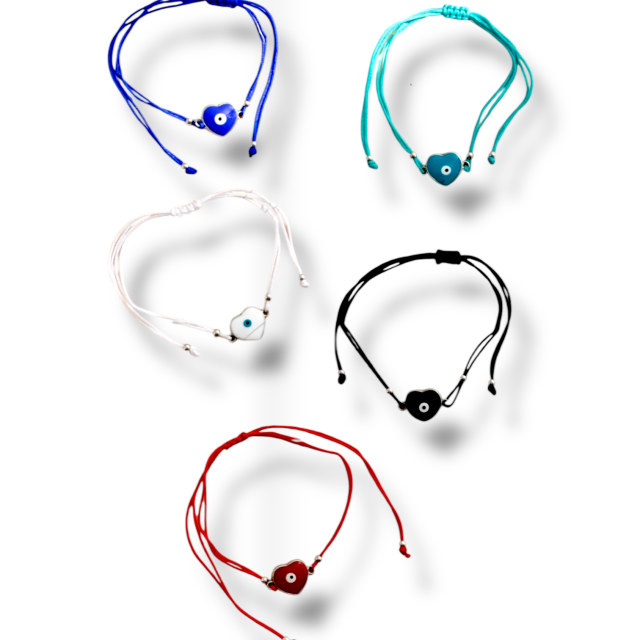 PULSERA ACERO HILO DIJE CORAZÓN OJO POR PACK DE 12