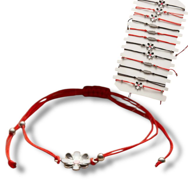 PULSERA ACERO HILO FLOR Y HOJA PACK POR 12