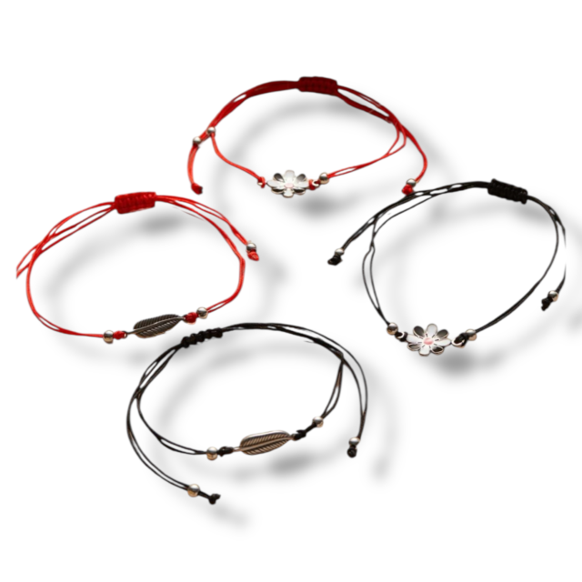 PULSERA ACERO HILO FLOR Y HOJA PACK POR 12