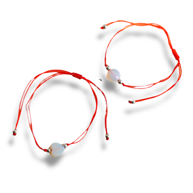 PULSERA ACERO HILO ROJO DIJE PIEDRA BOLITA- CORAZÓN PACK POR 12