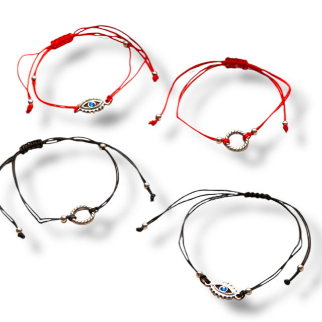 PULSERA ACERO HILO DIJE OJO Y CÍRCULO PACK POR 12