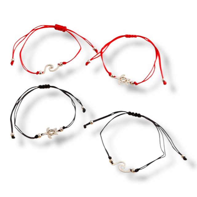 PULSERA ACERO HILO DIJE TORTUGA Y OLA, PAQUETE X 12