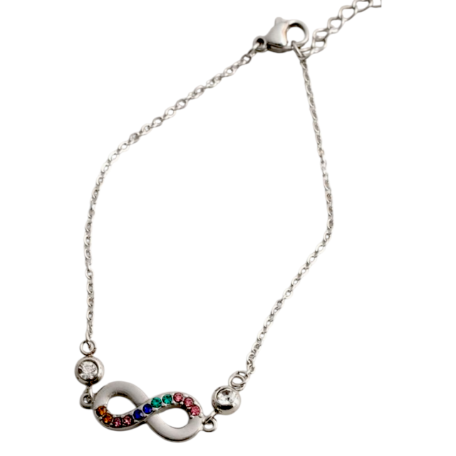 PULSERA ACERO DIJE INFINITO STRAS MULTICOLOR 
