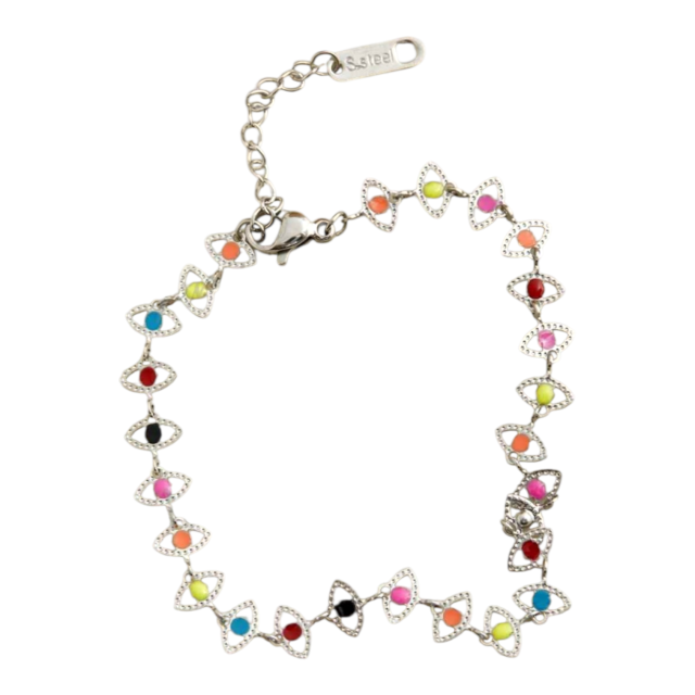PULSERA ACERO OJITOS MULTICOLOR 