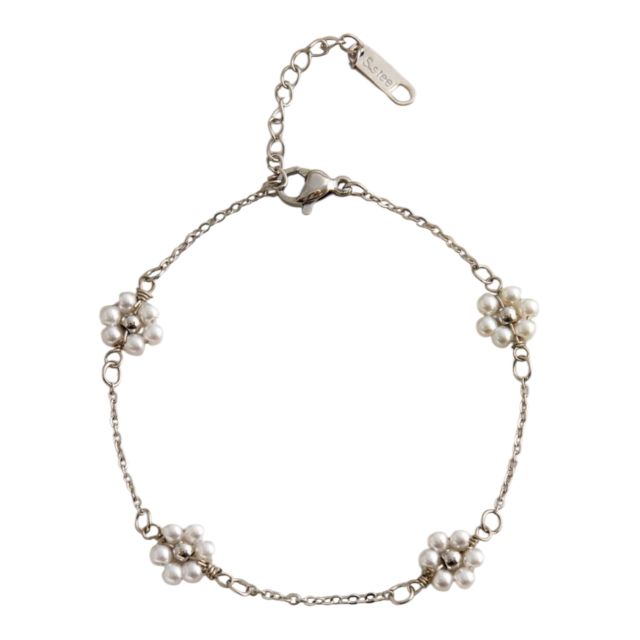 PULSERA ACERO FLORES PERLA
